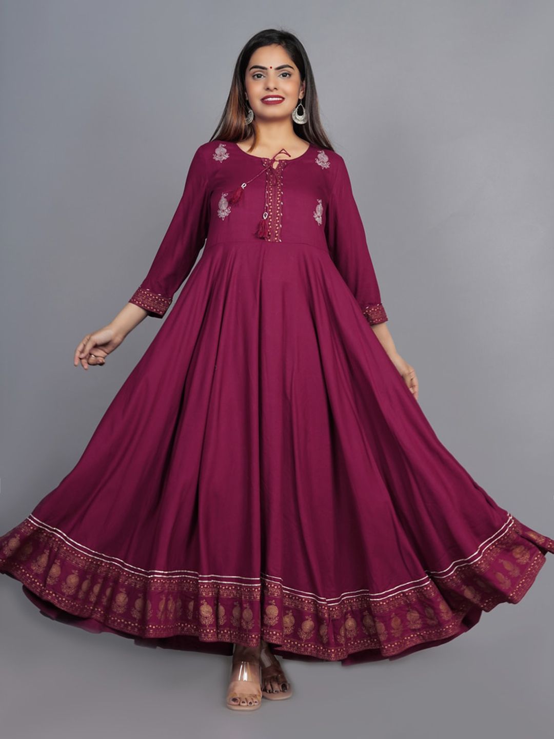 KALINI Women Maroon Floral Embroidered Anarkali Kurta Price in India