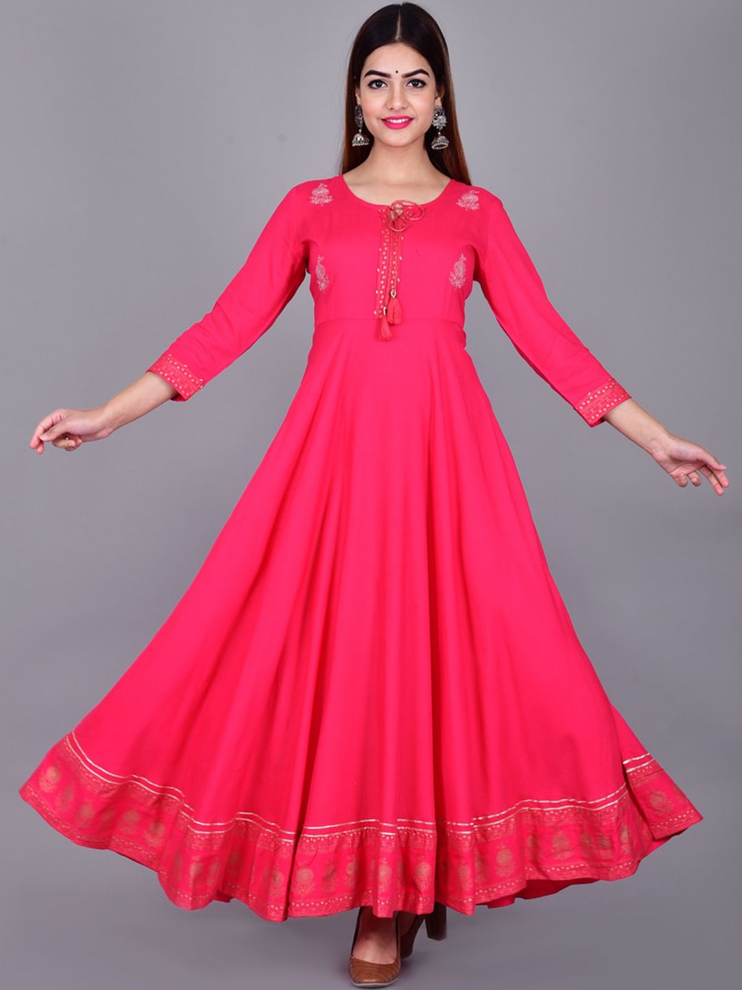 KALINI Women Peach-Coloured Yoke Design Cold-Shoulder Sleeves Anarkali Kurta Price in India