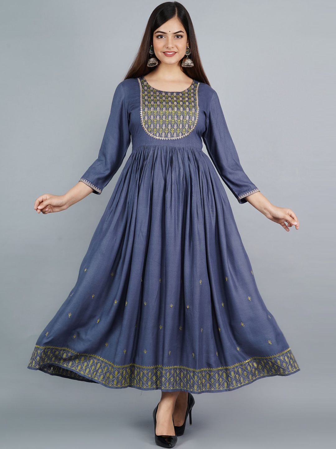 KALINI Women Grey Embroidered Anarkali Kurta Price in India