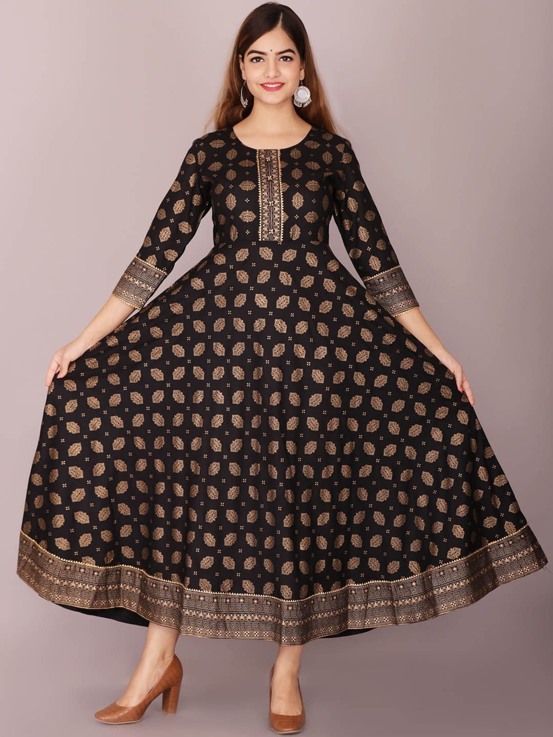 KALINI Women Black Ethnic Motifs Printed Anarkali Kurta Price in India