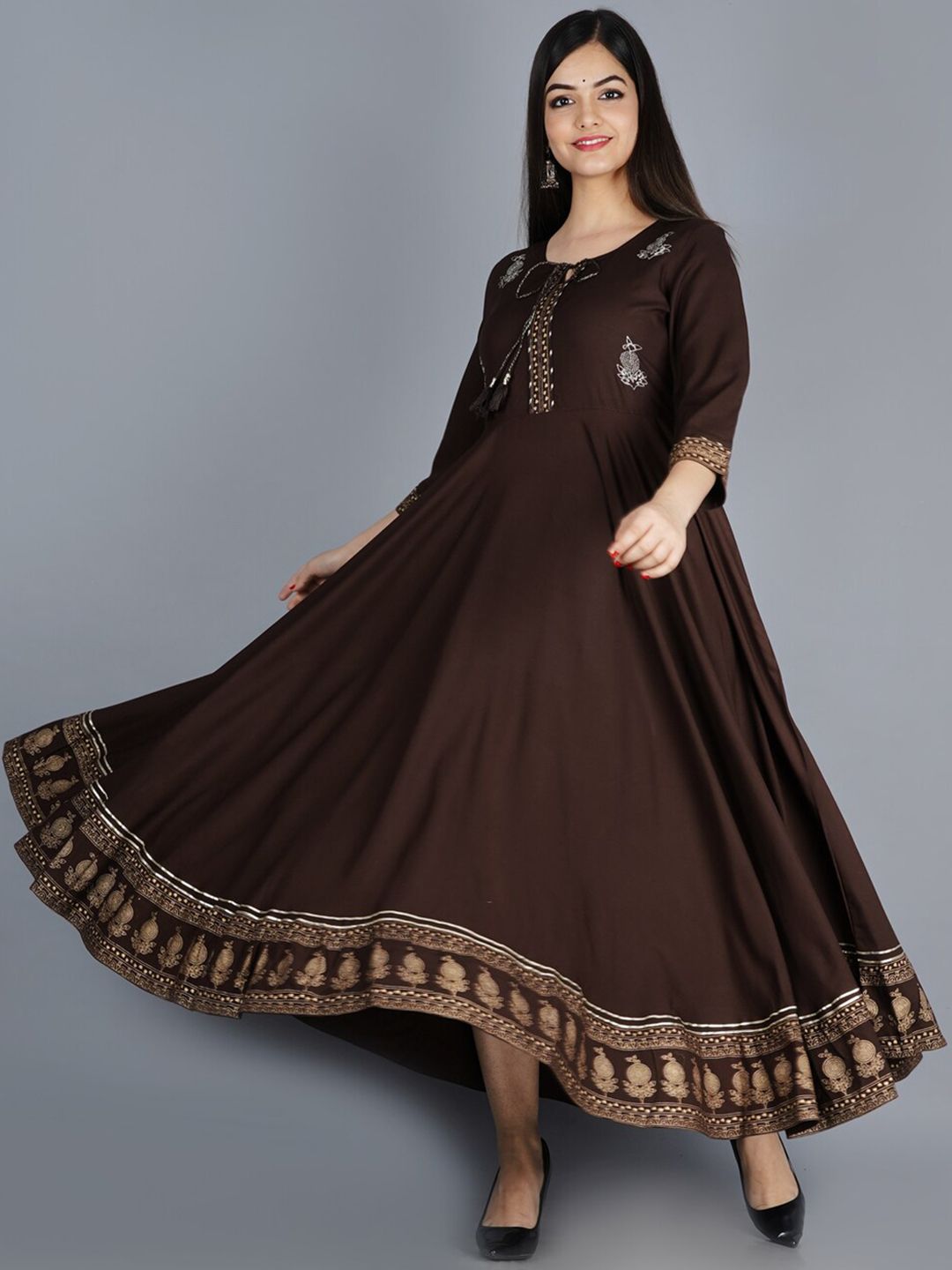 KALINI Women Brown Printed Anarkali Kurta Price in India