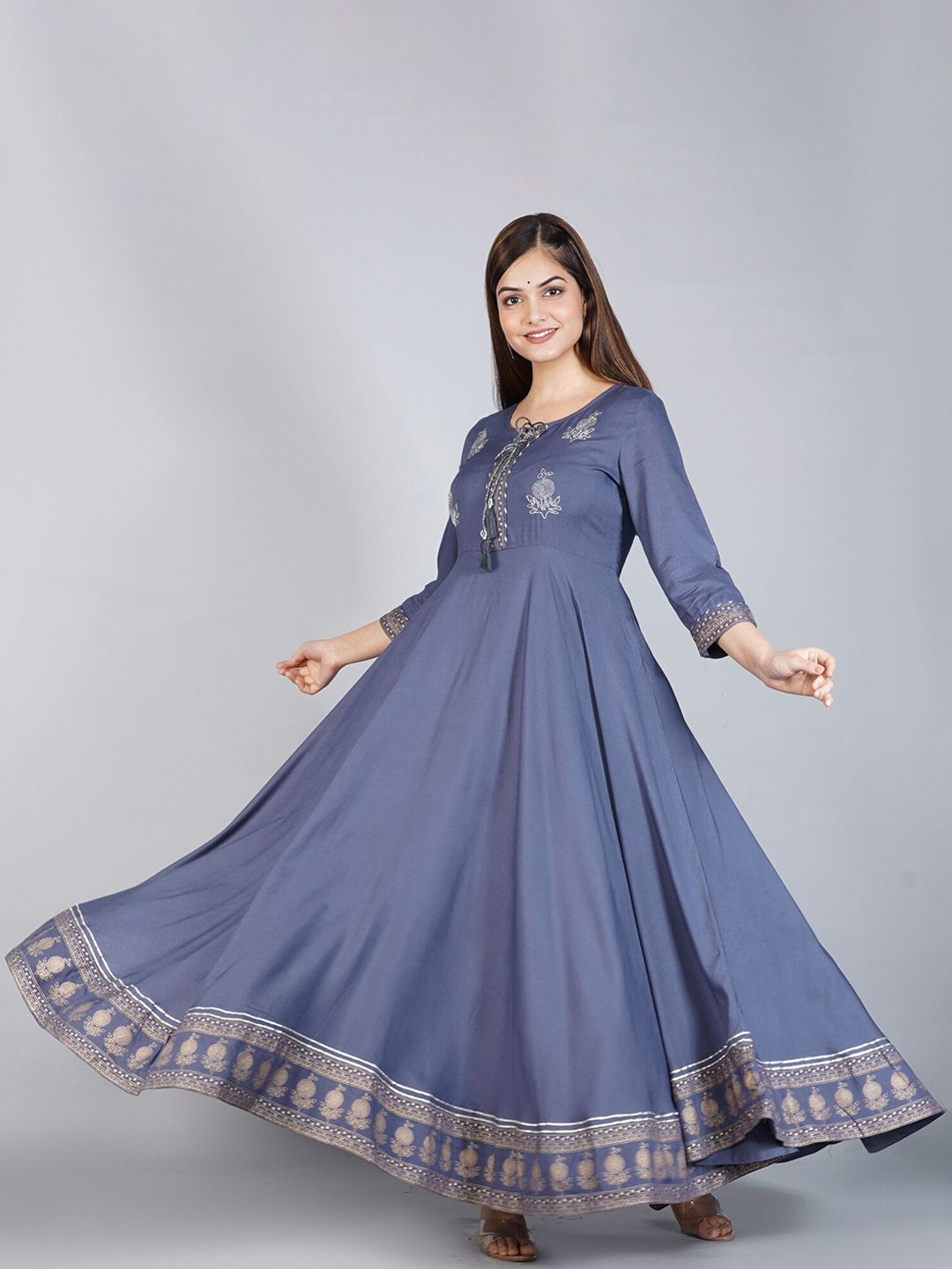 KALINI Women Grey Ethnic Motifs Embroidered Anarkali Kurta Price in India