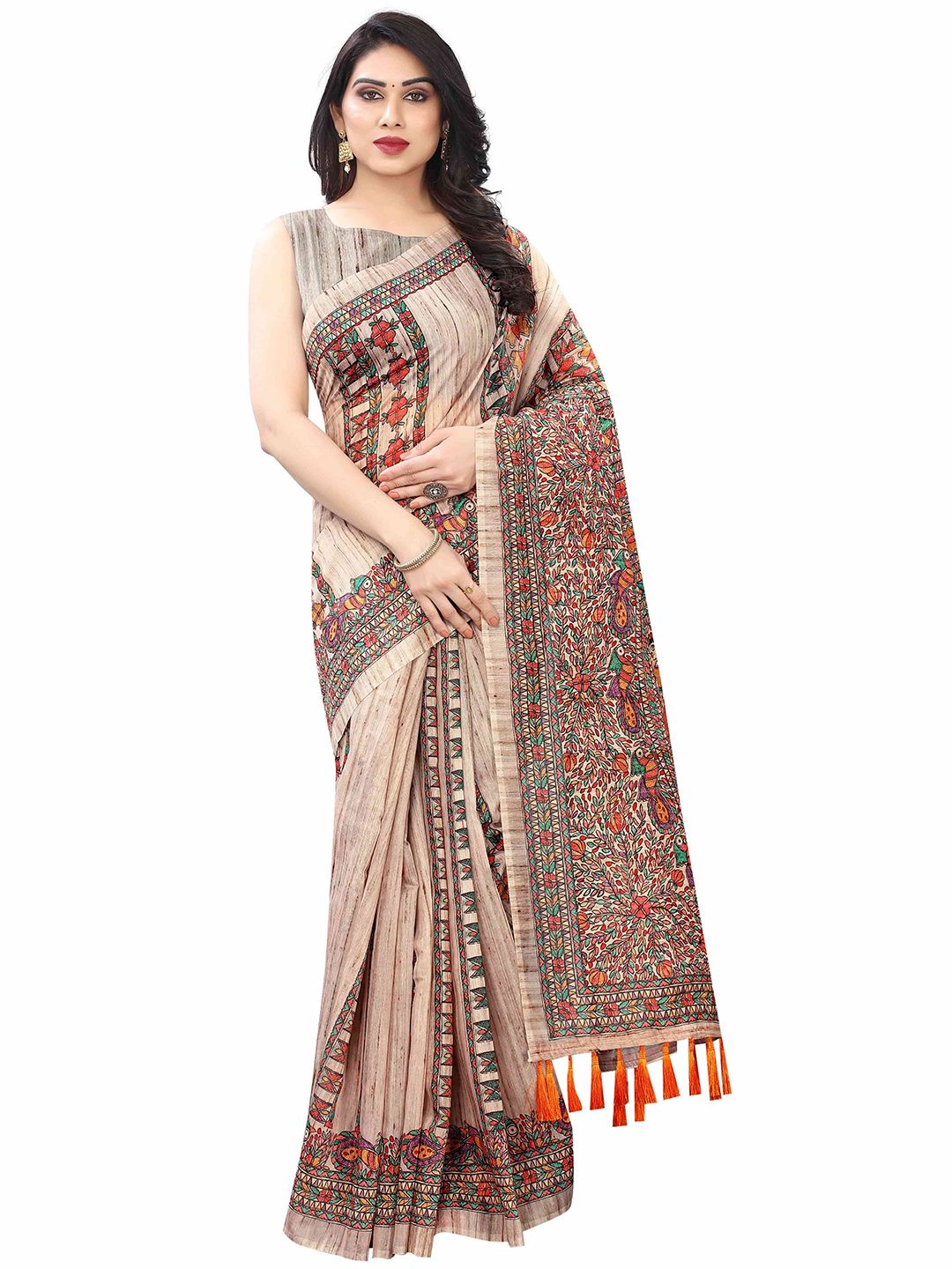 Silk Land Green & Yellow Kalamkari Pure Cotton Fusion Ikat Saree