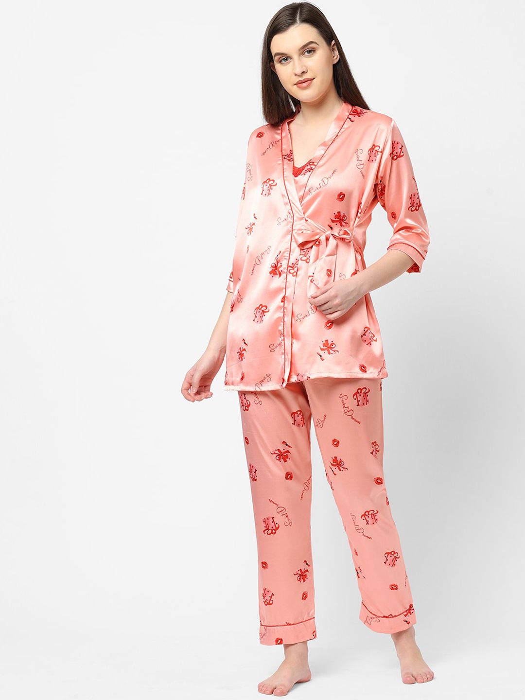 Sweet Dreams Women Peach-Coloured Printed Night suit Price in India