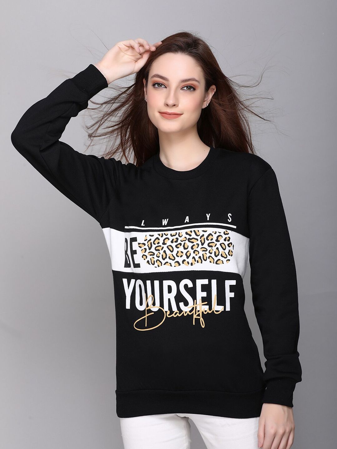 CUSHYBEE Women Black Printed Sweatshirt Price in India