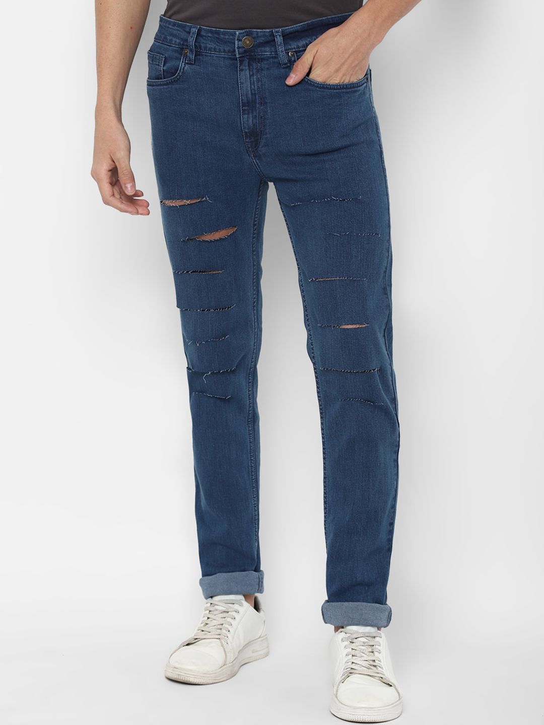 FOREVER 21 Women Blue Slash Knee Pure Cotton Jeans Price in India