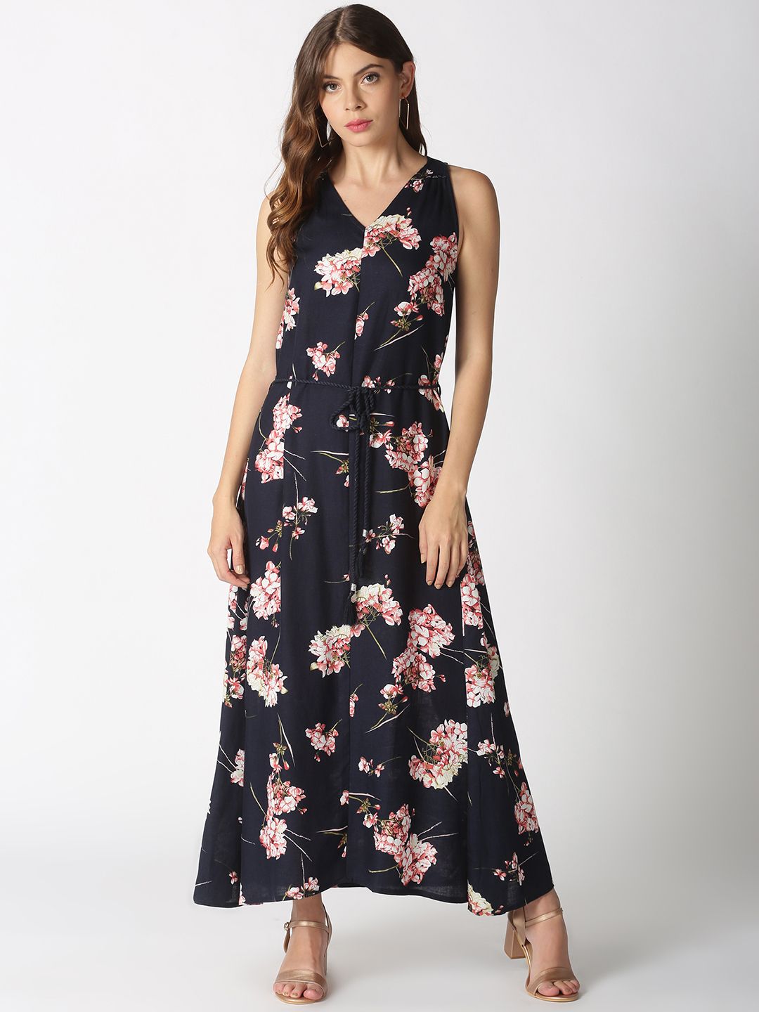 Saffron Threads Women Navy Blue Floral Maxi Dress Price in India