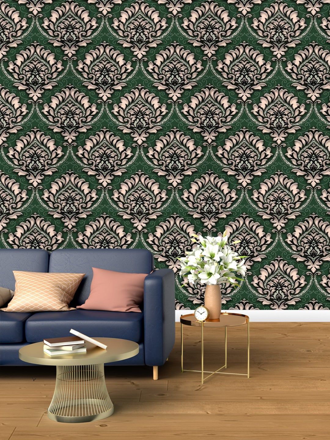 Jaamso Royals Green Ethnic Motifs Print Self Adhesive Wallpaper Price in India