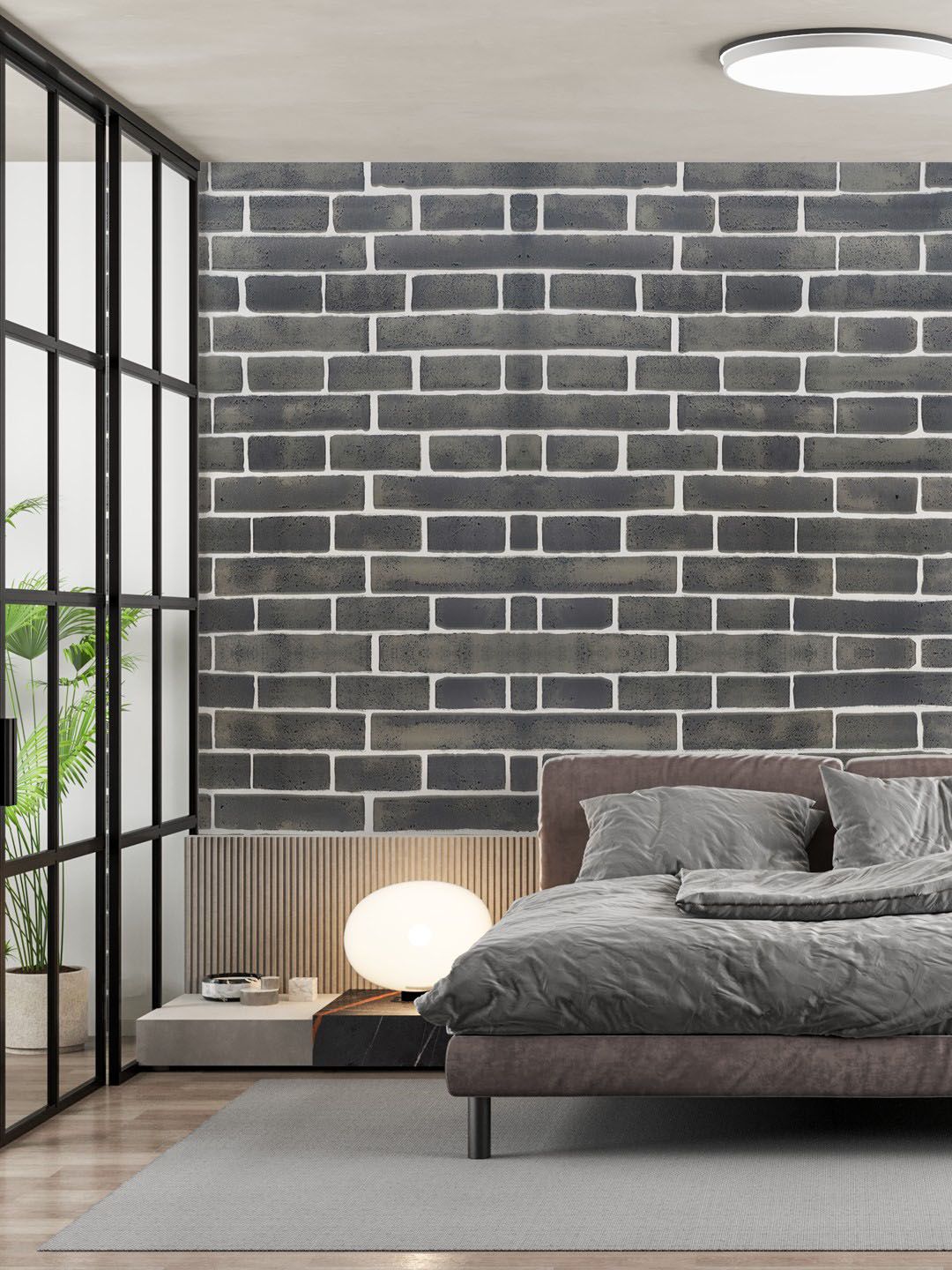 Jaamso Royals Grey Stone Brick Printed Self Adhesive Removable Wallpaper Price in India