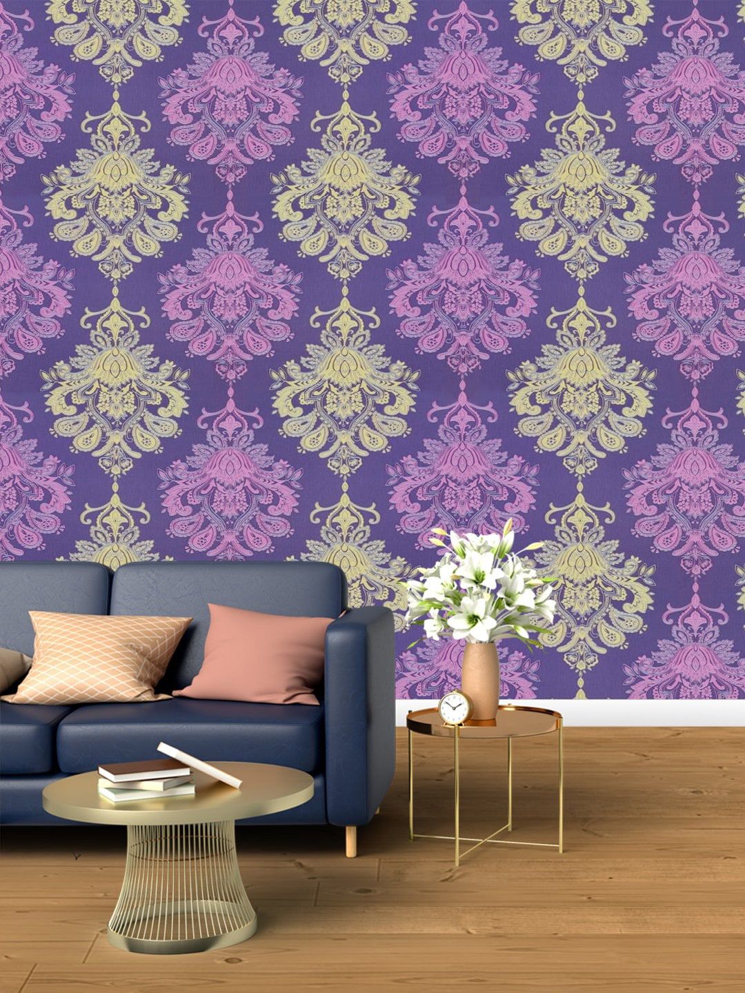 Jaamso Royals Purple Ethnic Motifs Print Self Adhesive Wallpaper Price in India