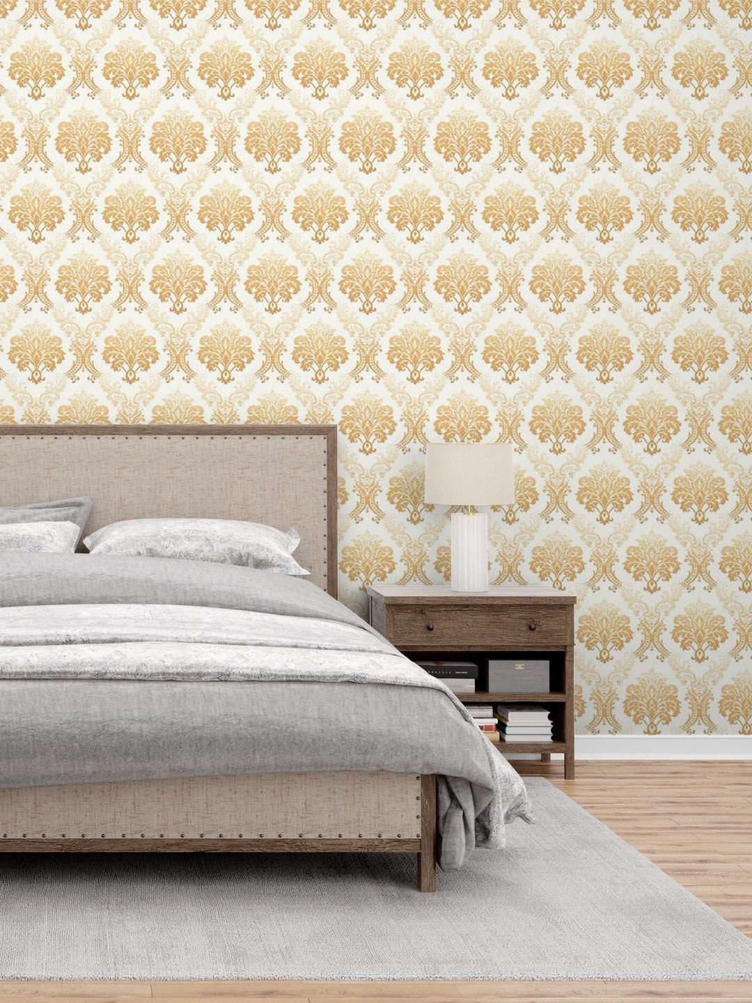 Jaamso Royals Golden & White Ethnic Motifs Printed Self Adhesive Wallpaper Price in India