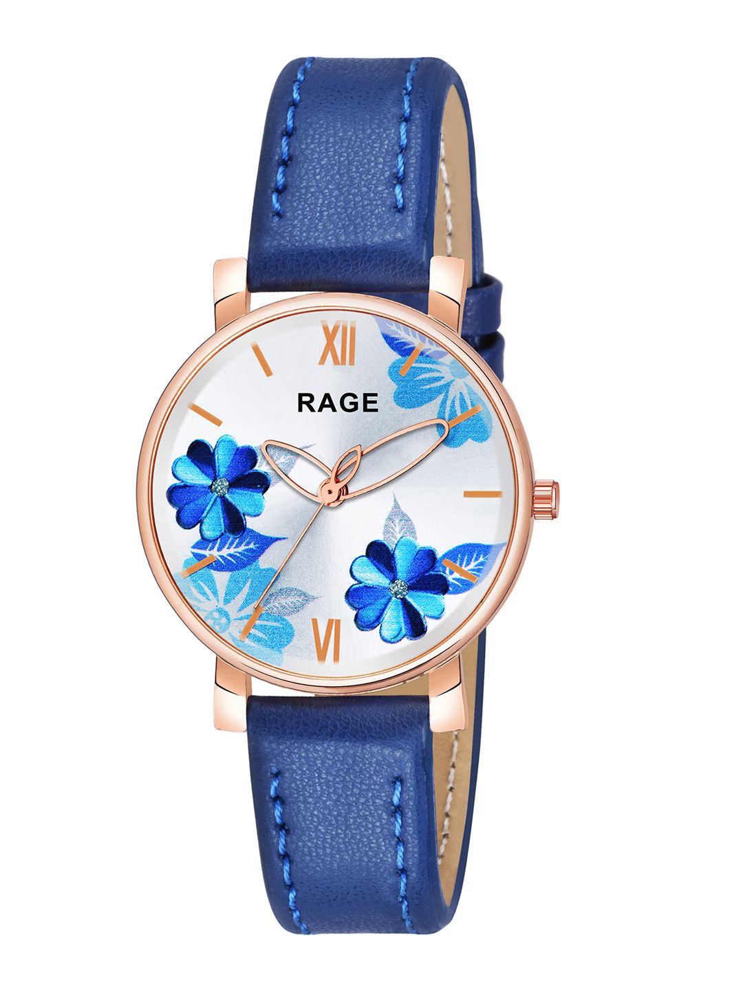 Rage Enterprise Women Blue Printed Dial & Leather Straps Analogue Watch R-866-Blue Price in India