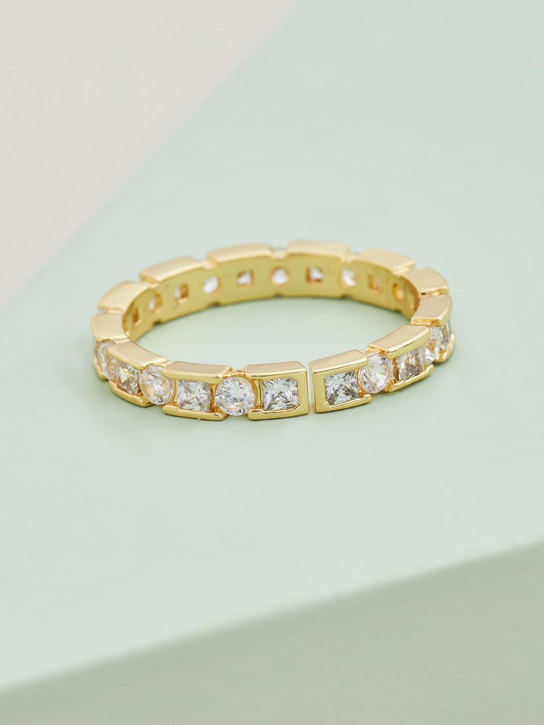 Kushal's Fashion Jewellery Gold-Plated White CZ-Studded Adjustable Finger Ring Price in India