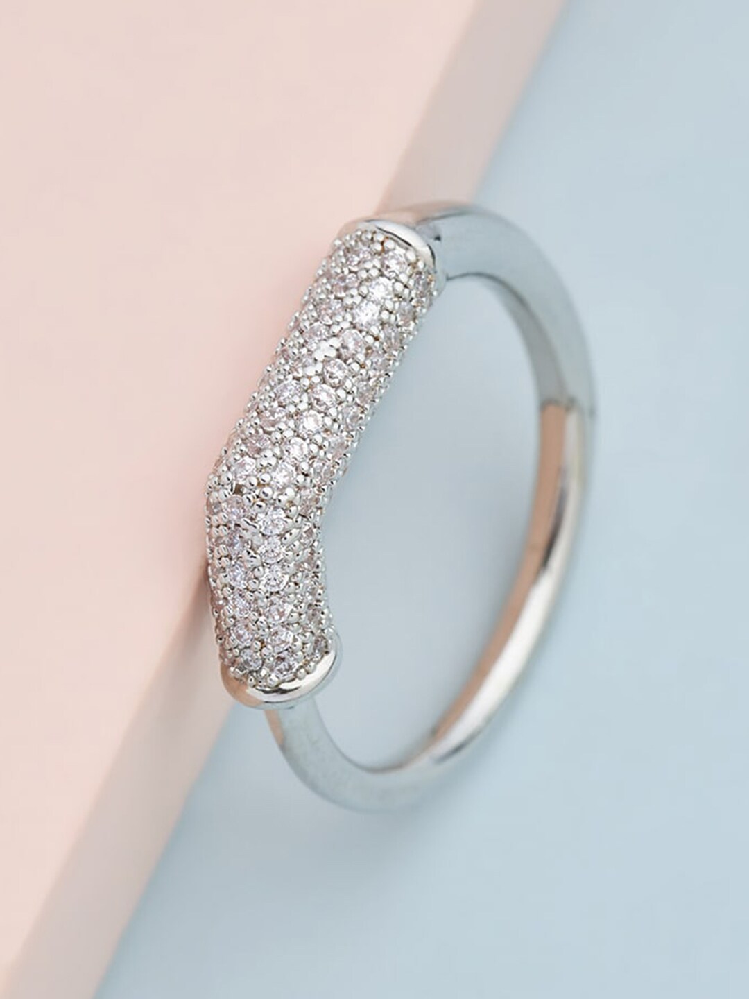 Kushal's Fashion Jewellery Rhodium-Plated White CZ-Studded Adjustable Finger Ring Price in India