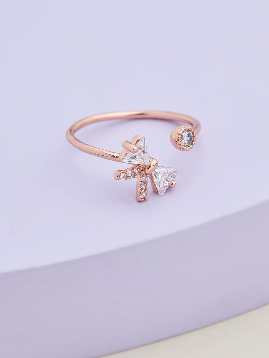 Kushal's Fashion Jewellery Rose Gold-Plated White  CZ Studded Finger Ring Price in India