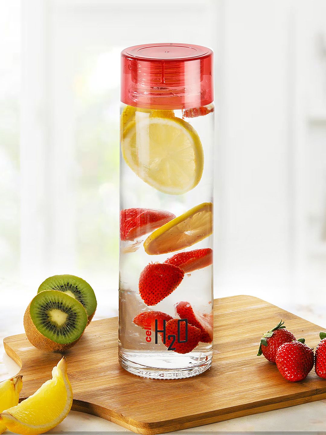 Cello Set Of 3 Red Solid Glass Fridge Water Bottle with Plastic Cap 920ml Price in India