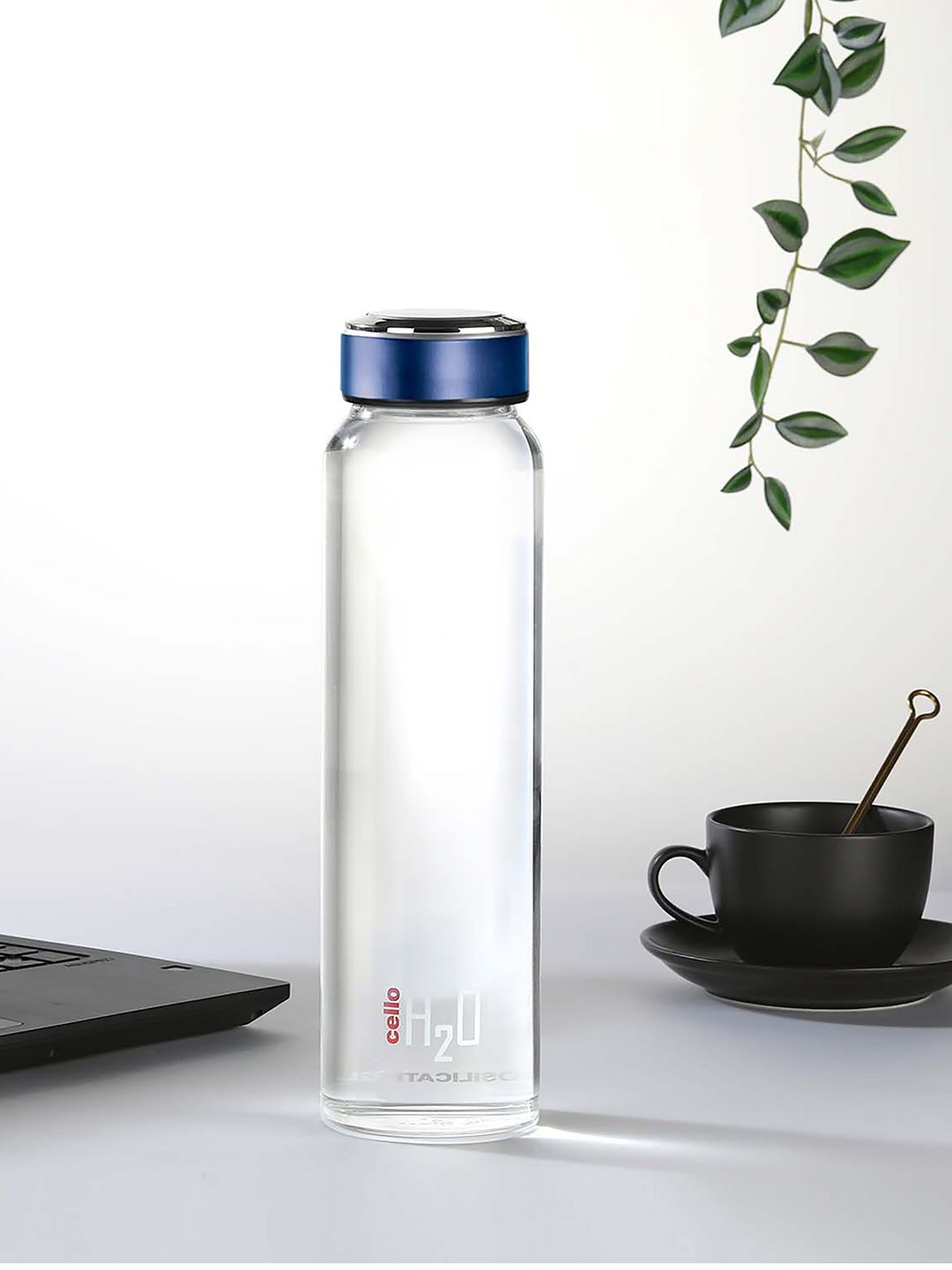 Cello Transparent & Blue Solid H2O Borosilicate Glass Water Bottle 1 L Price in India