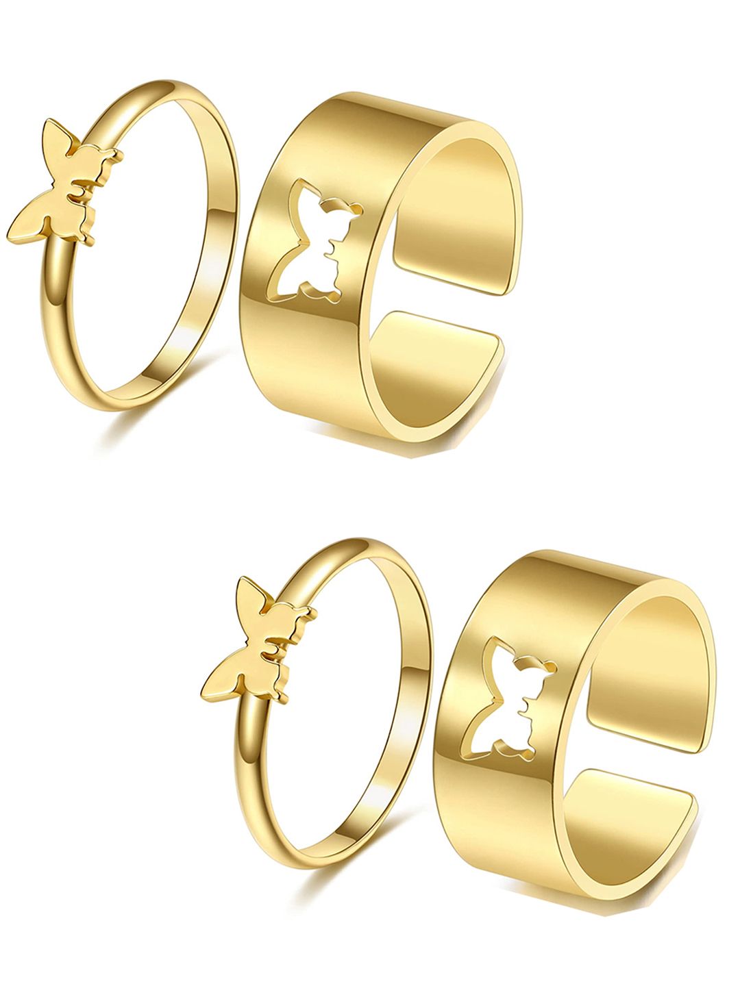 Vembley Set Of 4 Gold-Plated Butterfly Couple Ring Price in India