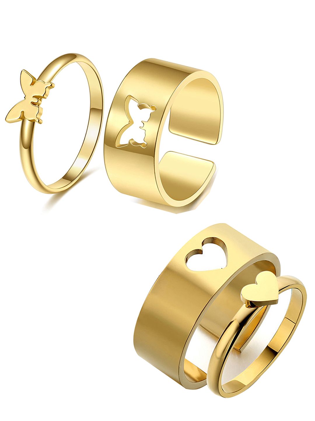 Vembley Set of 2 Gold-Plated Heart & Butterfly Couple Ring Price in India