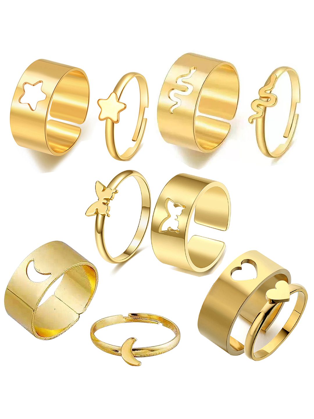 Vembley Set Of 10 Gold Plated Adjustable Finger Rings Price in India