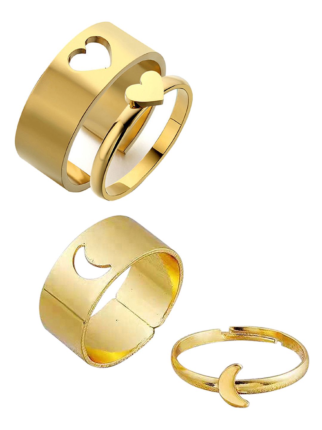 Vembley Set of 2 Gold-Plated Half Moon & Heart Couple Ring Price in India
