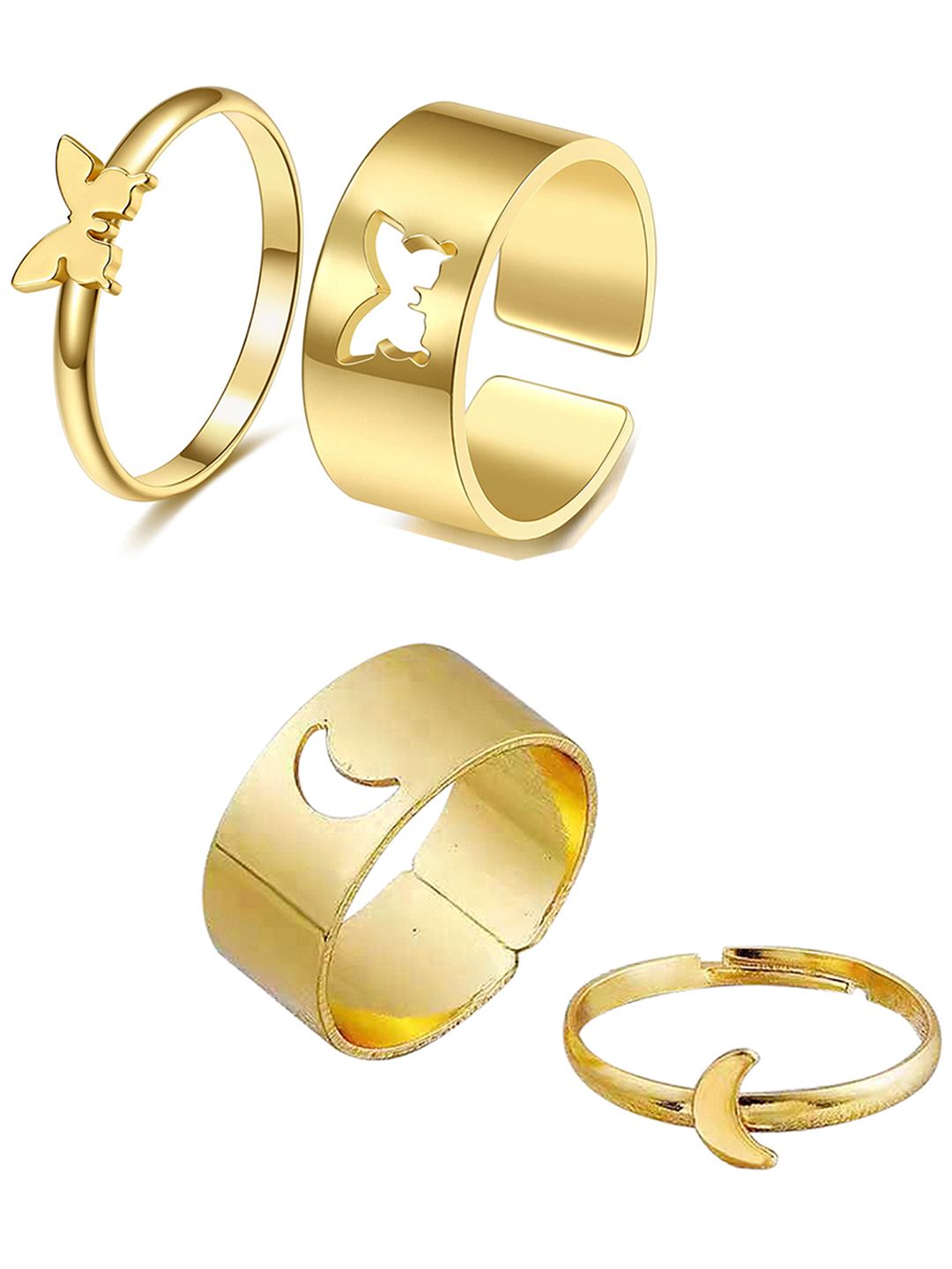 Vembley Set of 2 Gold-Plated Half Moon and Butterfly Couple Rings Price in India