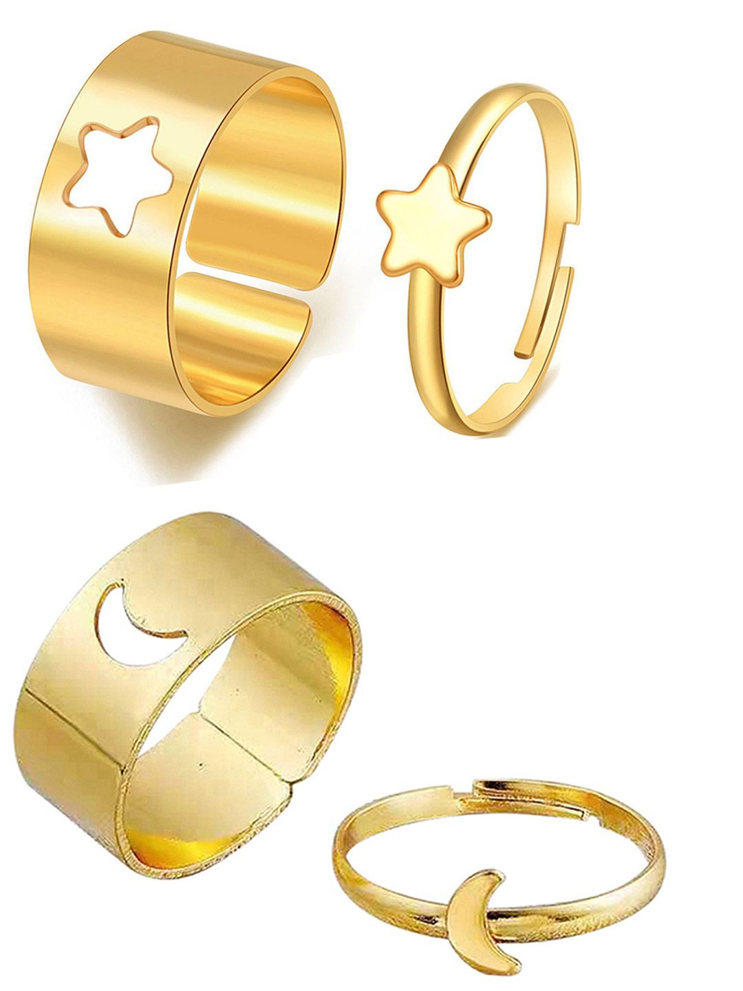 Vembley Set of 2 Gold-Plated Star and Half Moon Couple Rings Price in India