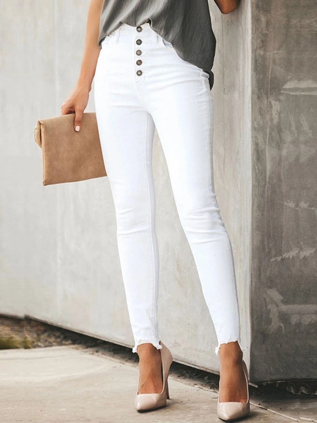 La Aimee Women White Skinny Fit Trousers Price in India