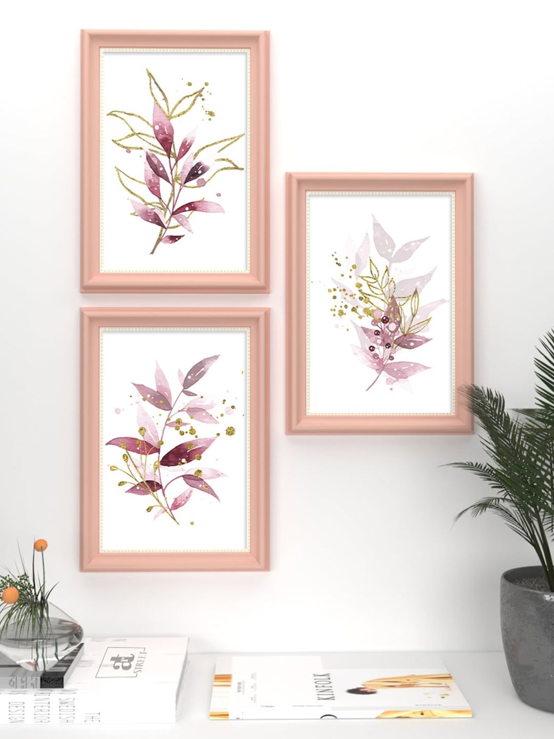Art Street Set Of 3 White Leaves Wall Art Price in India