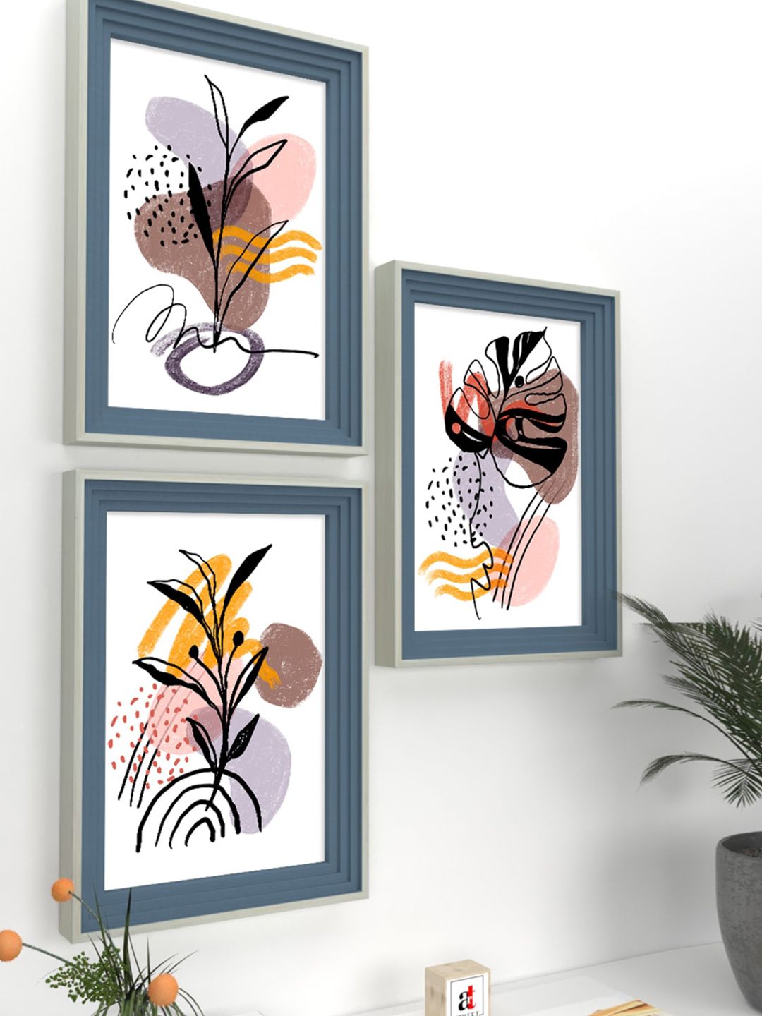 Art Street Set of 3 Black & Blue Framed Wall Art Price in India