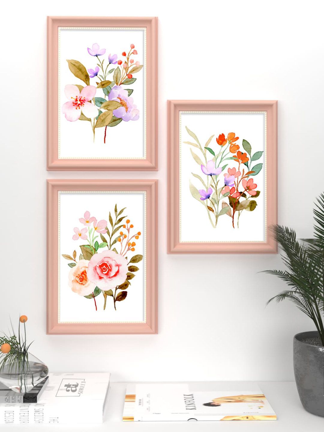 Art Street Pink Set Of 3 Art Print for Wall Decor Price in India