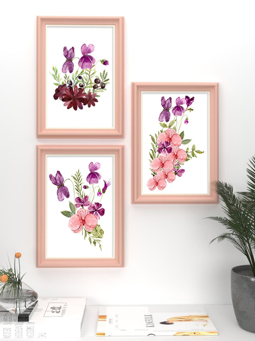 Art Street Set Of 3 Floral Printed Framed Wall Art Price in India