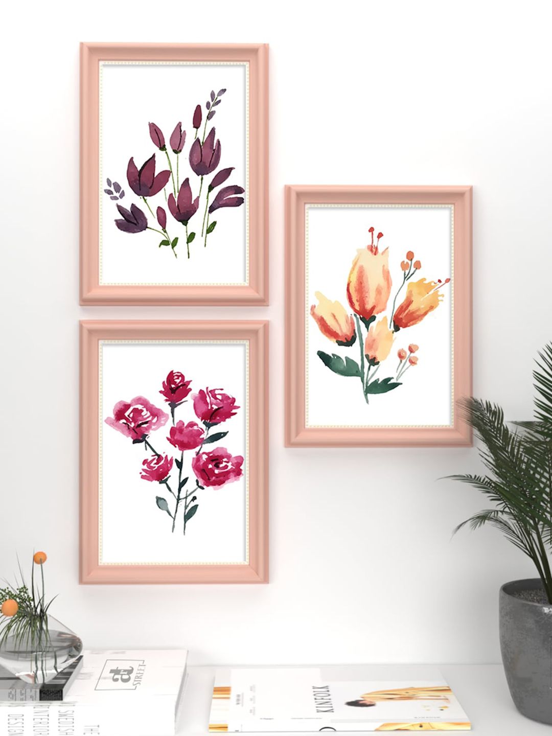 Art Street Set Of 3 Pink & White Solid Wall Decor Price in India