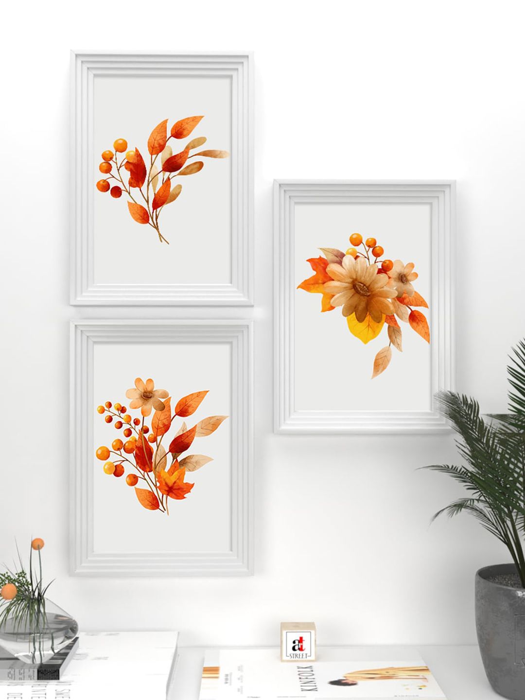 Art Street Set of 3 Floral Theme Framed Art Wall Decor Price in India