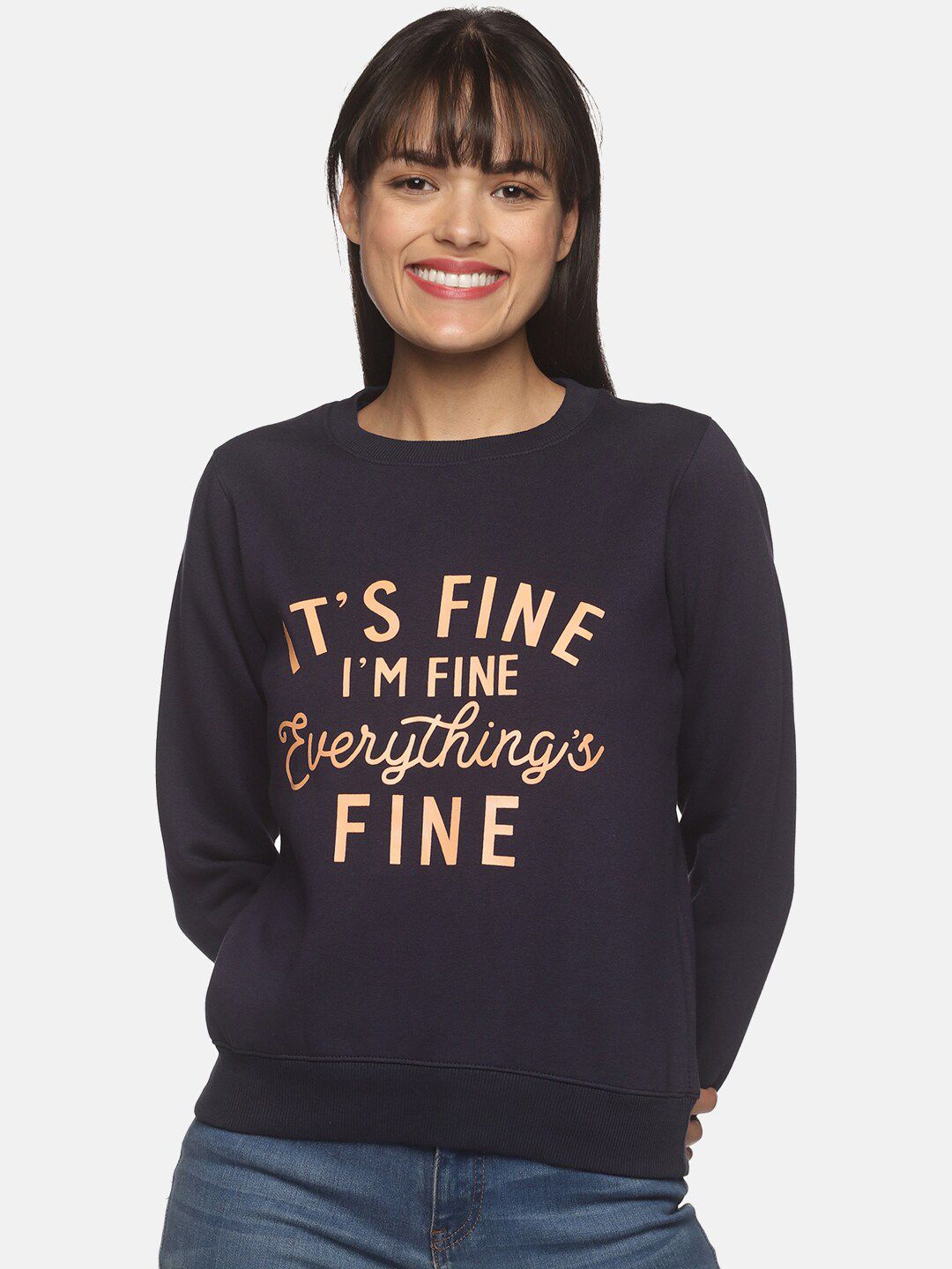 THE BONTE Women Navy Blue Printed Antimicrobial Sweatshirt Price in India