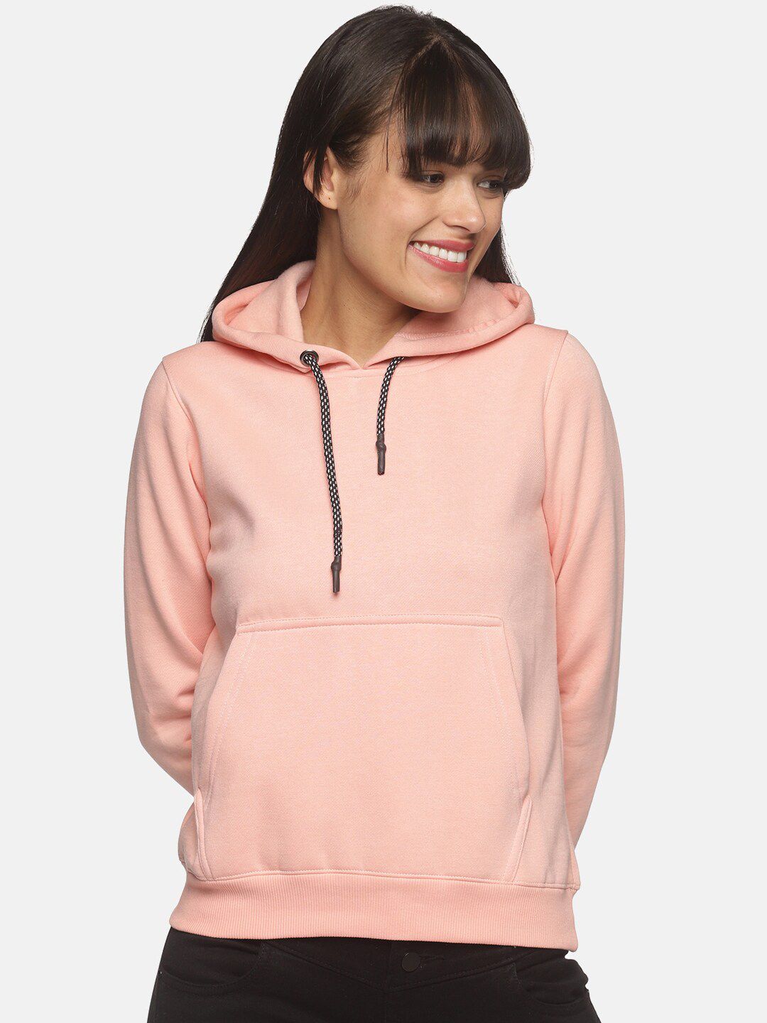 THE BONTE Women Peach-Coloured Solid Sweatshirt Price in India