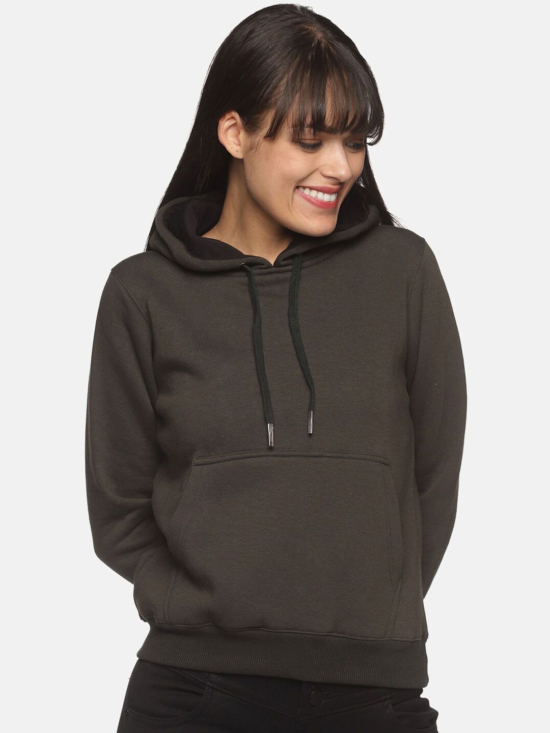 THE BONTE Women Olive Green Hooded Sweatshirt Price in India