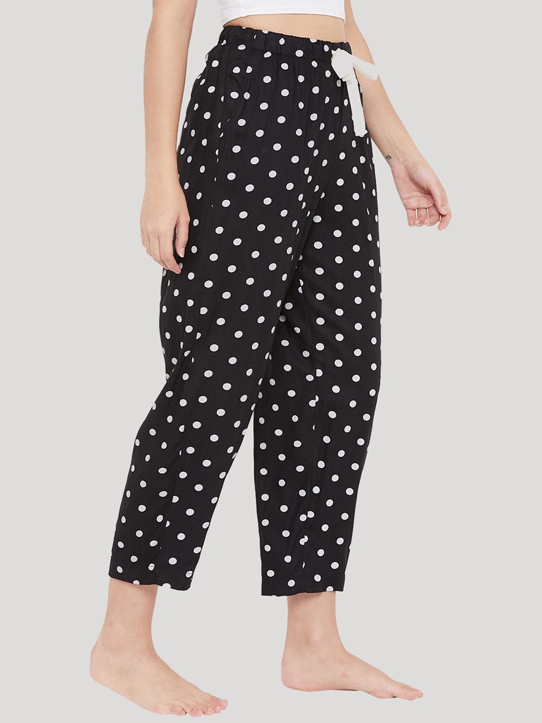 Style SHOES Women Black And White Polka Dot Cotton Lounge Pants Price in India