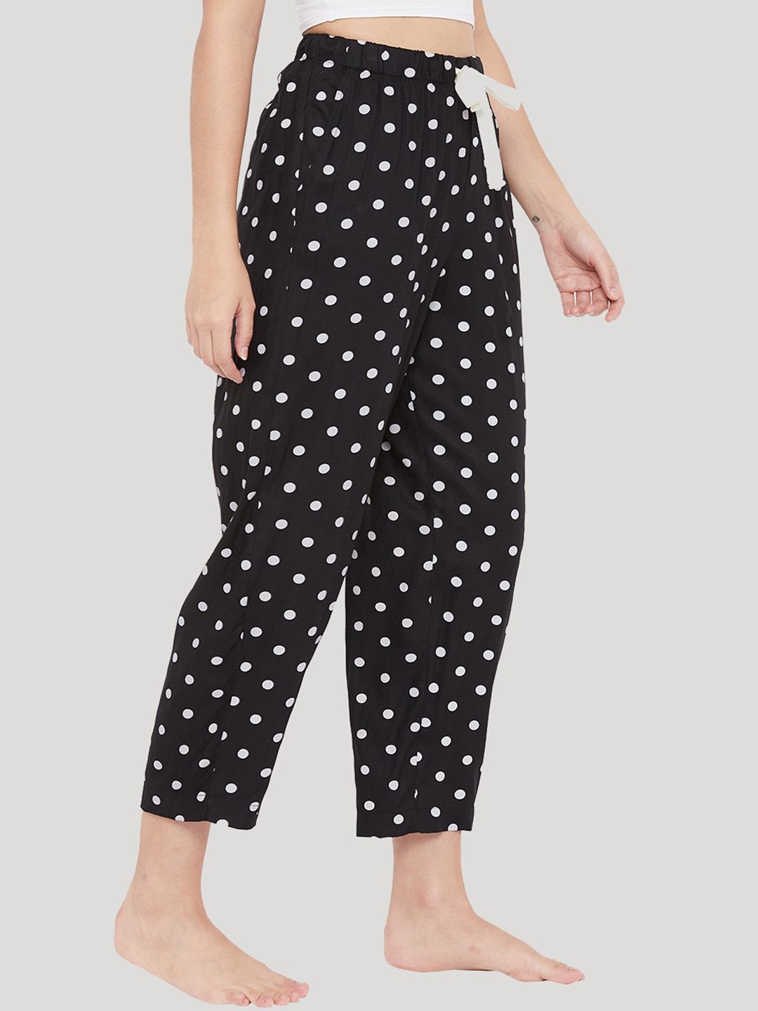 Style SHOES Women Black And White Printed Cotton Lounge Pants Price in India