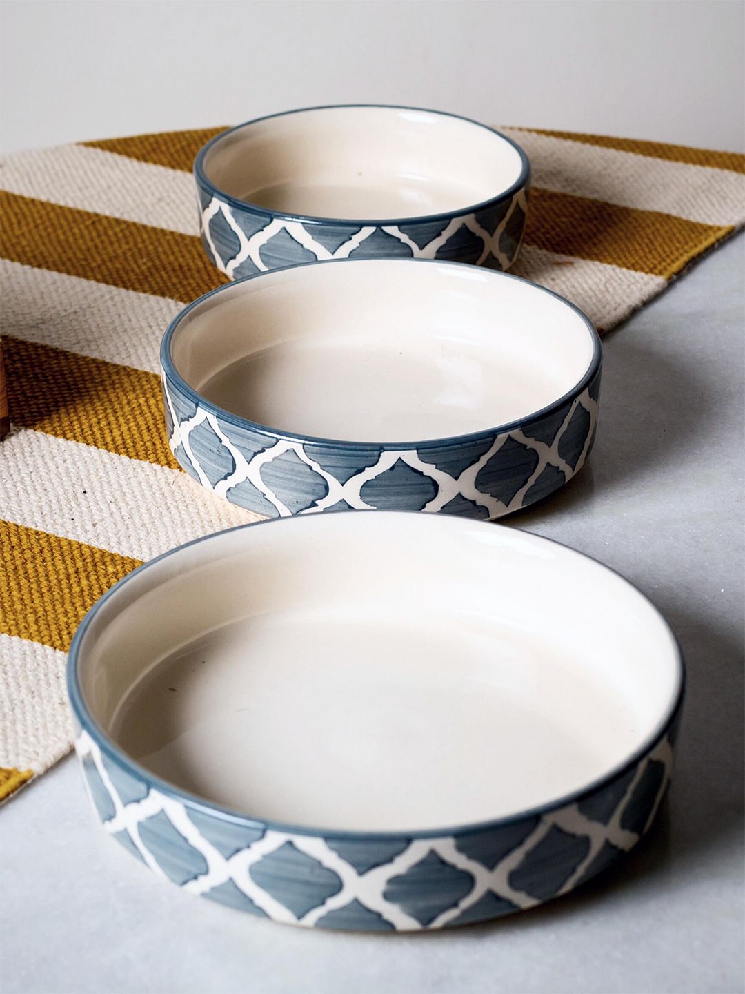 JASMEY HOMES Grey & White 3 Pieces Printed Ceramic Matte Dinner Set Price in India