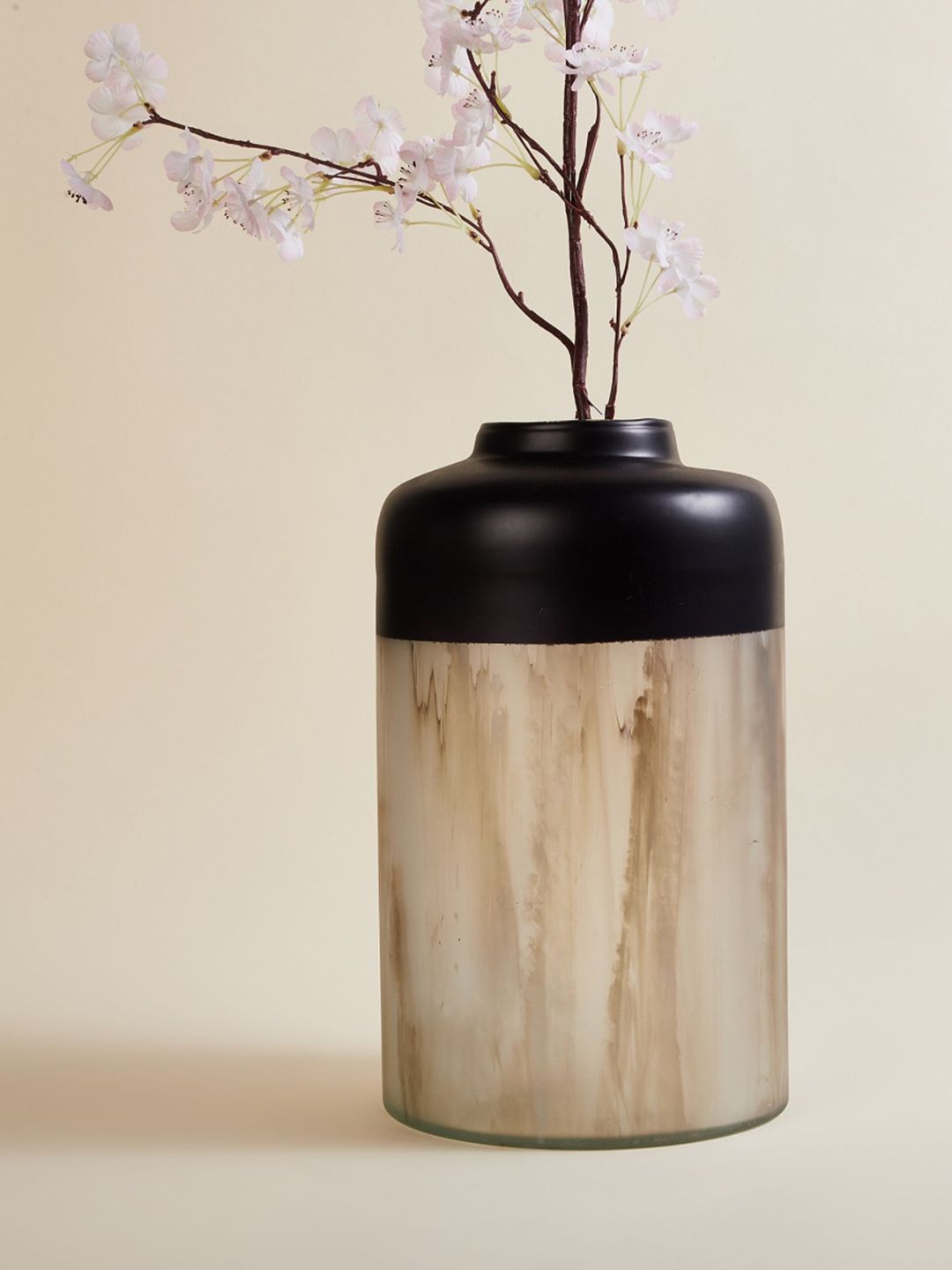 Home Centre Black & Beige Solid Cylindrical Metal Vase Price in India