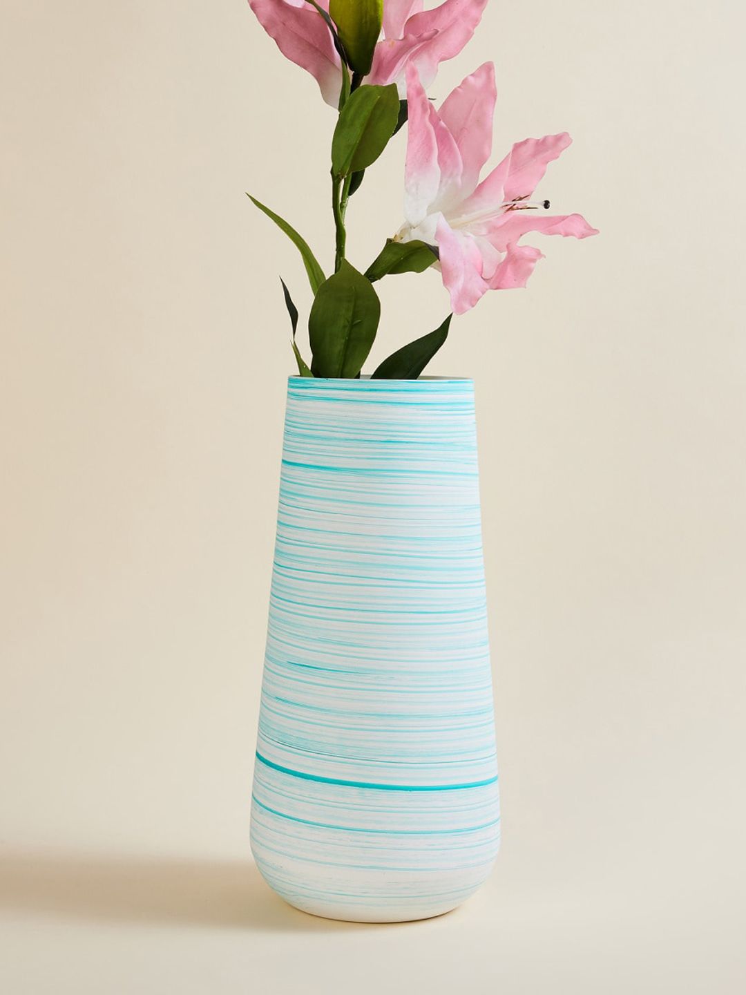 Home Centre Teal-Blue Solid Concentric Effect Large Ceramic Vase Ceramic Vase Price in India