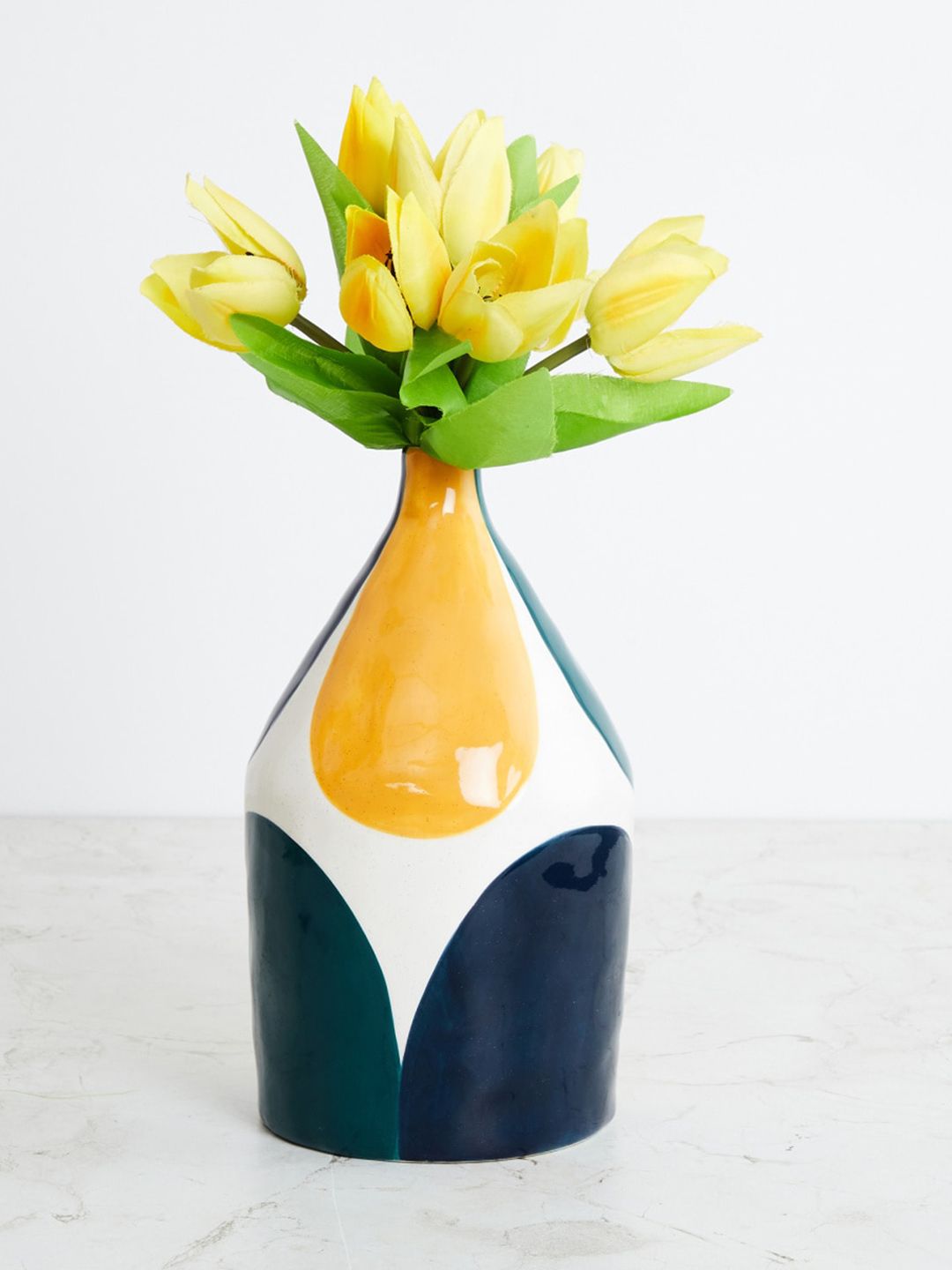 Home Centre White & Yellow Printed Ceramic Decorative Vase Price in India