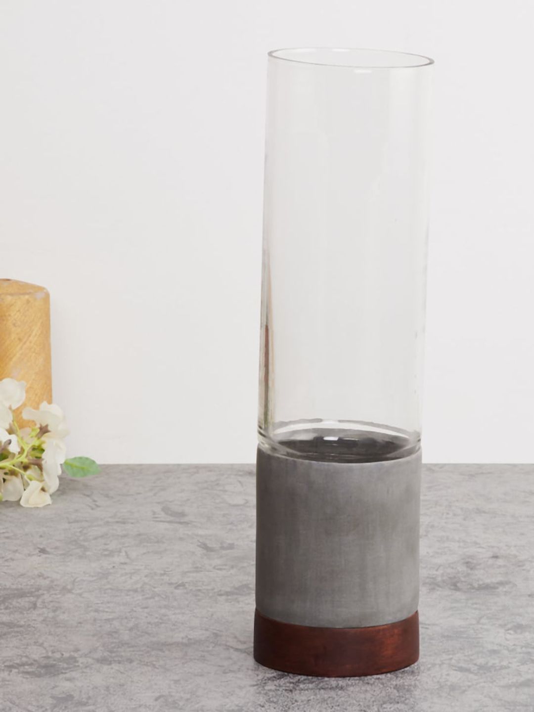 Home Centre Transparent & Grey Textured Polyresin Vase Price in India
