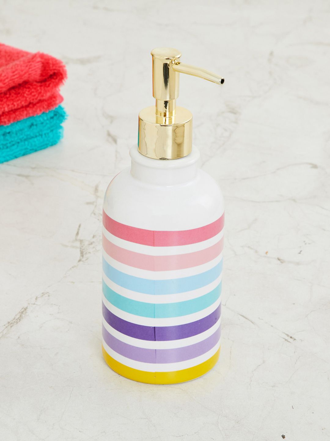 Home Centre White & Pink Striped Ceramic Lotion Dispenser Price in India