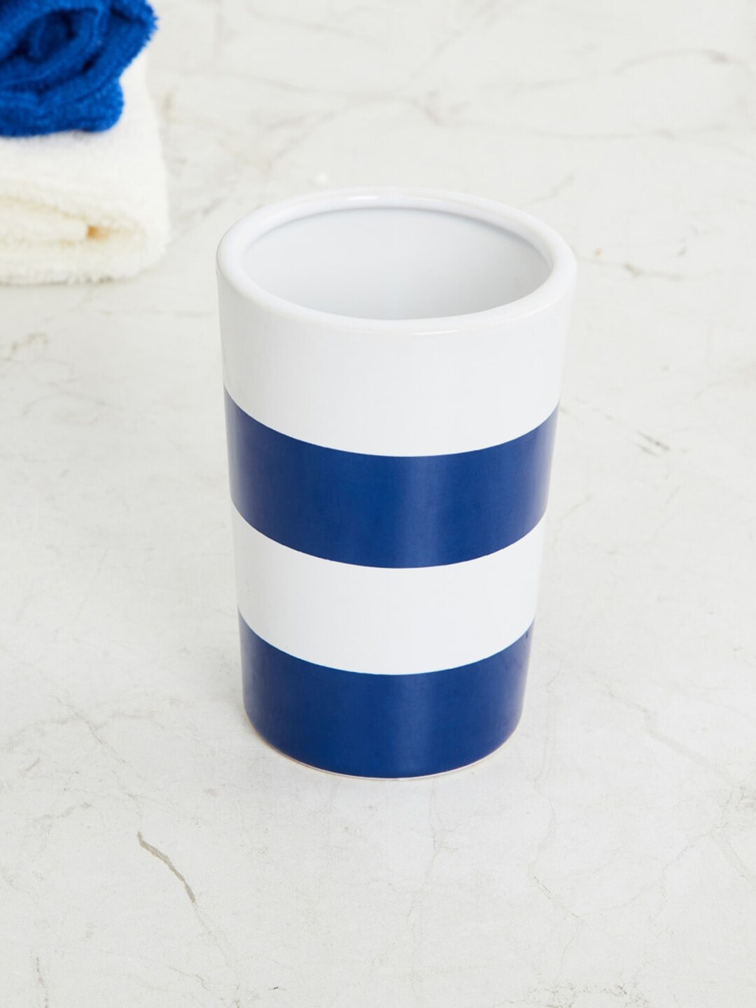 Home Centre Blue & White Colourblocked Ceramic Tumbler Price in India