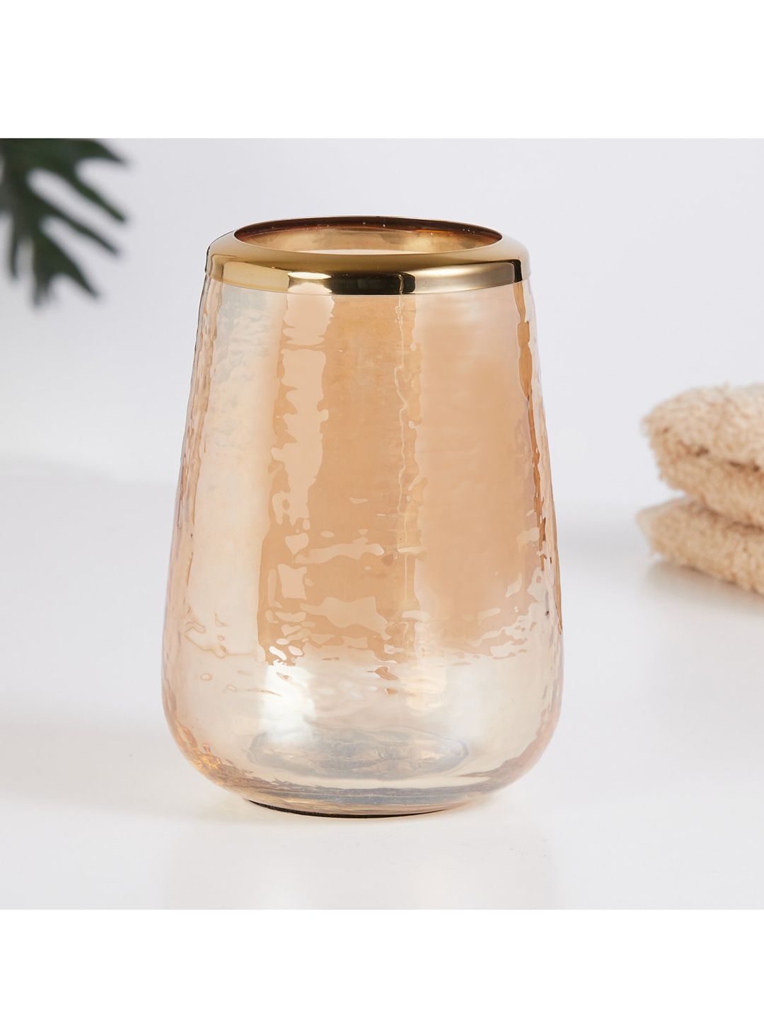 Home Centre Gold-Colored Textured Round Glass Tumbler Price in India