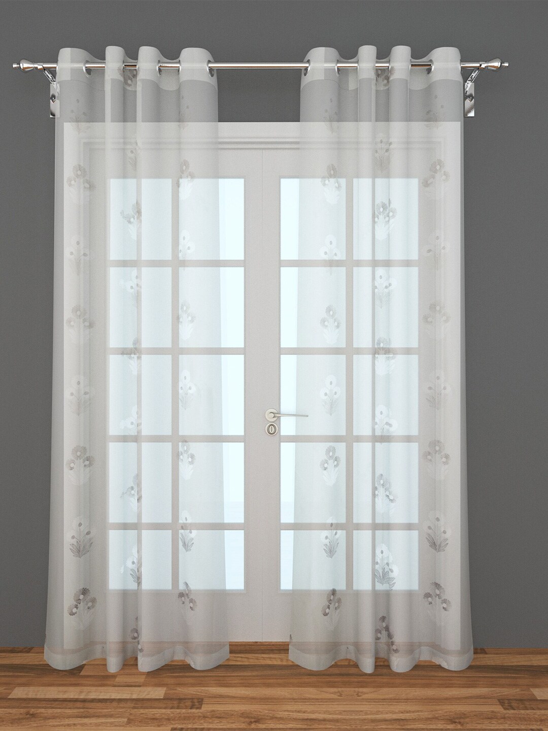 Home Centre White Set of 2 Floral Door Curtains Price in India
