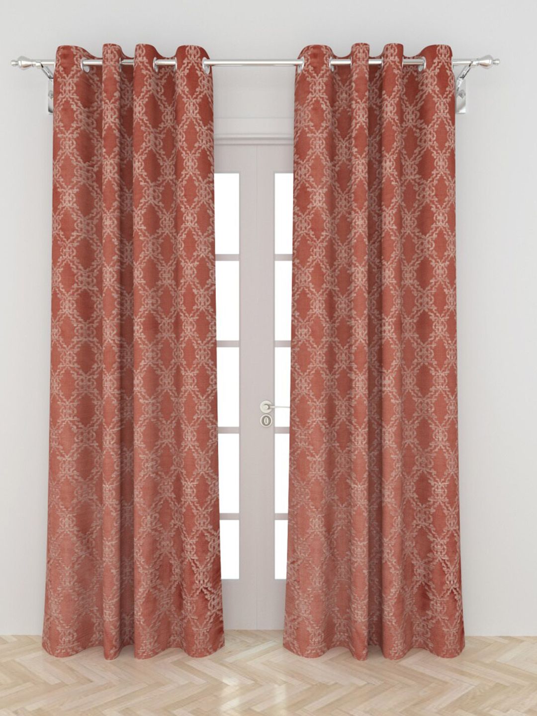Home Centre Red Set of 2 Ethnic Motifs Jacquard Black Out Door Curtains Price in India