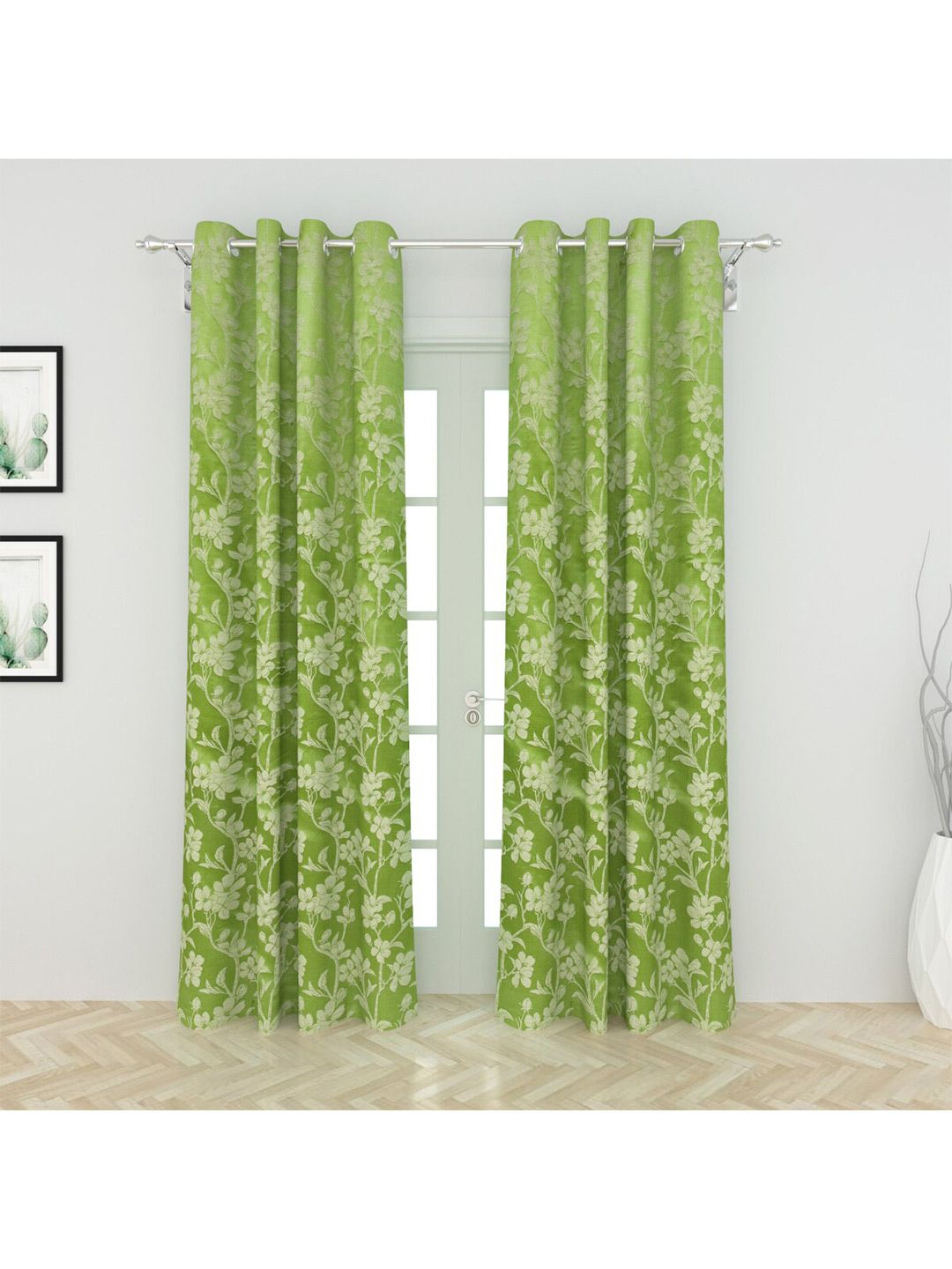 Home Centre Green & White Set of 2 Floral Door Curtain Price in India